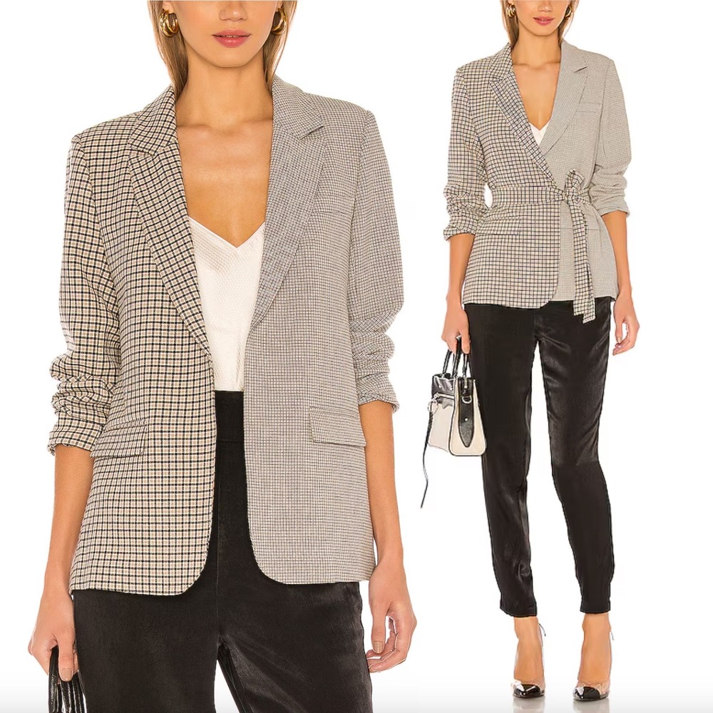 L'ACADEMIE Rafaelle Mixed Plaid Belted‎ Boyfriend Blazer